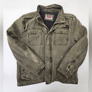 Levis Jacket Mens Large "G"  Green Canvas Sherpa Lined Heavy Full Zip